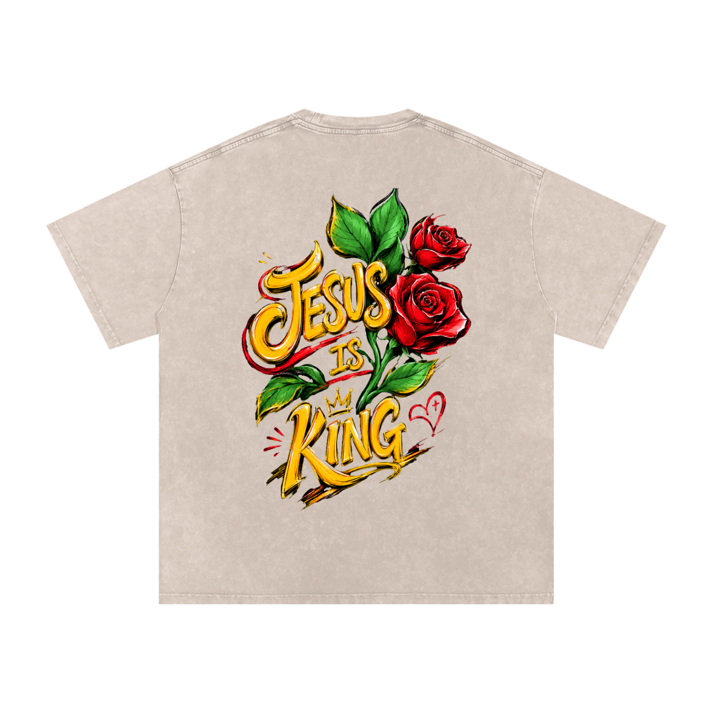 Jesus is king /beige Snow Washed Oversized Cotton T-Shirt