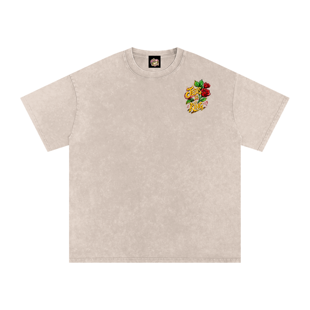Jesus is king /beige Snow Washed Oversized Cotton T-Shirt